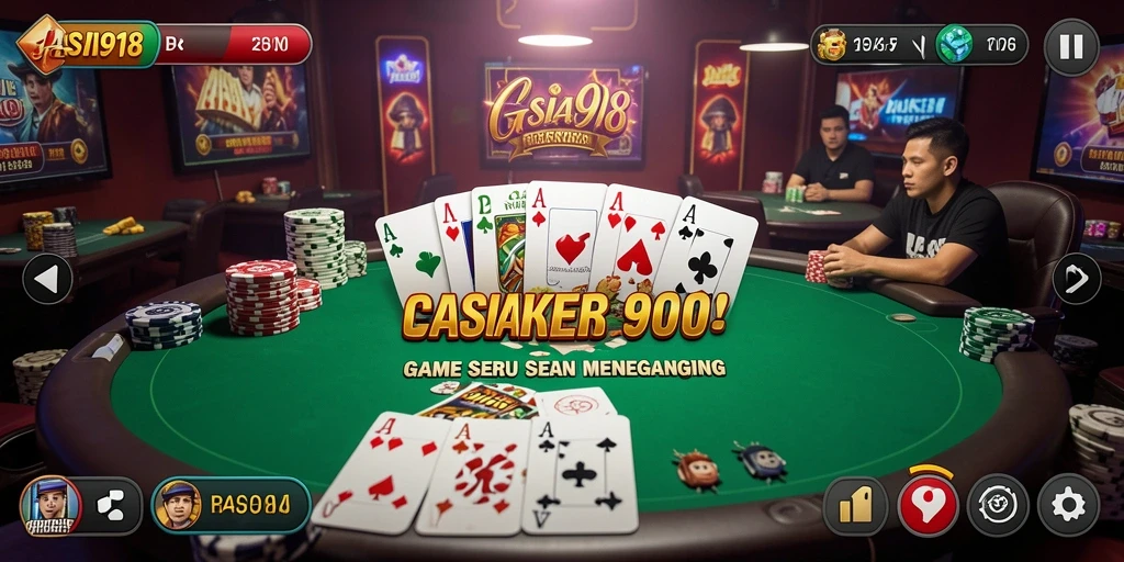 Tampilan gameplay ASIA918 dengan nuansa poker yang dinamis.