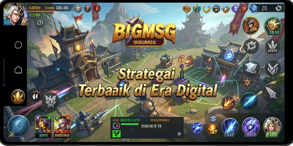 Screenshot gameplay BIGMSG menampilkan pertempuran strategis dan pembangunan kerajaan yang mendetail.
