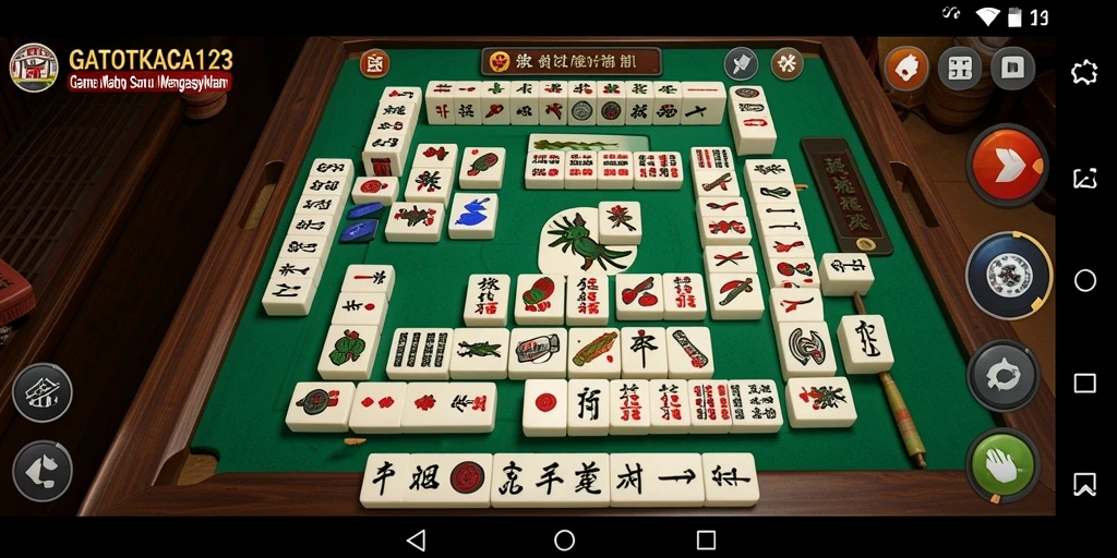 Gameplay menegangkan dalam GATOTKACA123 dengan ubin Mahjong.