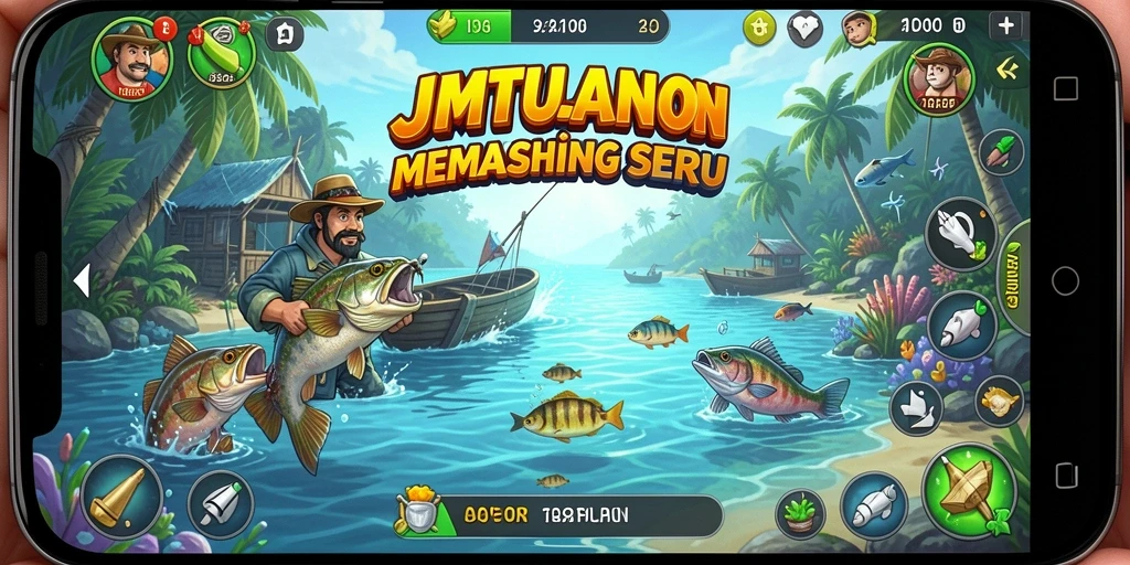 Gameplay JMTOTO yang seru saat memancing ikan di laut.