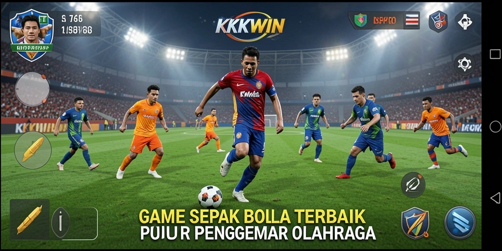 Screenshot KKWIN menampilkan aksi mendebarkan dalam permainan sepak bola.