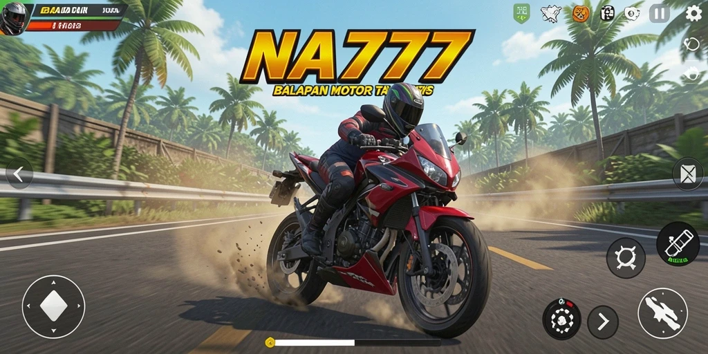 Screenshot gameplay NA777 menampilkan aksi balapan motor yang intens.