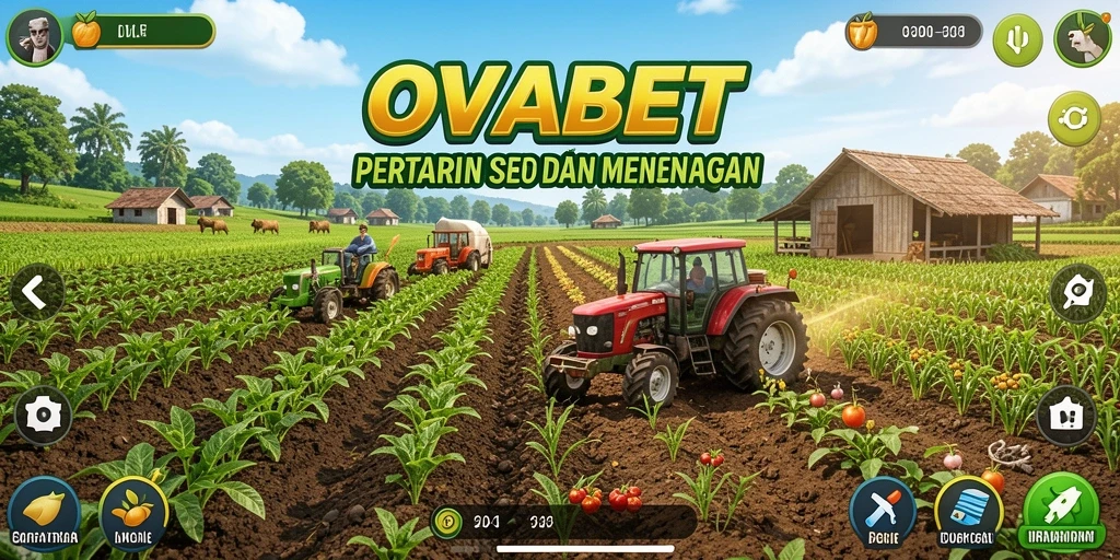 Screenshot utama OVABET yang menampilkan gameplay pertanian yang menarik.