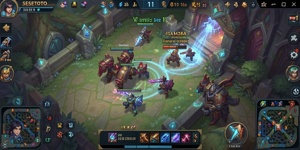 Gameplay SESETOTO yang penuh aksi dan strategi di arena pertempuran MOBA.