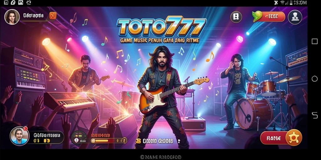 Screenshot utama TOTO777 menampilkan gameplay musik yang dinamis.