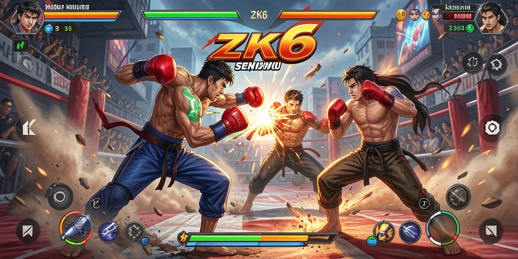 Screenshot pertarungan mendebarkan dalam ZK6 dengan karakter yang beraksi.